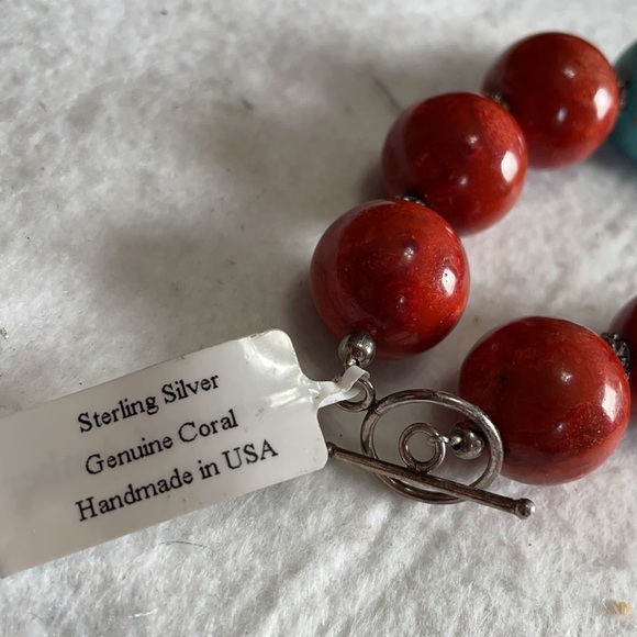 NWT Midwest Amber coral, sterling, and faux turquoise 20” necklace - Picture 5 of 9